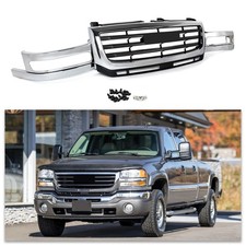 Front Bumper Grille Grill For 2003-2007 Gmc Sierra 2500 Hd 3500 Hd Chromeblack