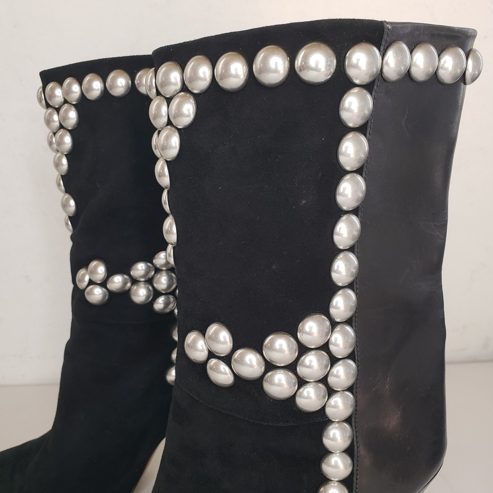 ISABEL MARANT Layo Black Leather Suede Studded Boots Cone Heel 39 9 Runway RARE image 10