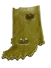Vintage Indiana State Shaped Ceramic Ashtray Cities on Bottom Green Made in USA