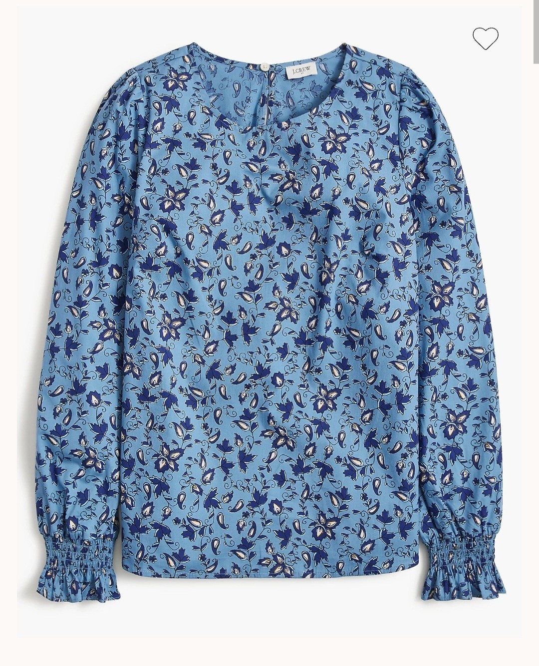 J.Crew Factory Top Size XL Blue Floral  Long Sleeve Printed Poplin Blouse