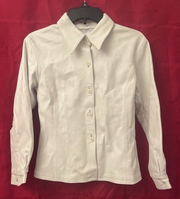 Nicola Berti Women s Leather Jacket Size Small White Button Down 