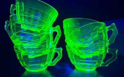 Block Optic Green Anchor Hocking 2-1/8'' Cup Depression Glass Old Vintage 1930's