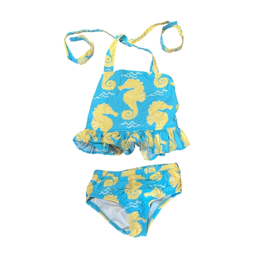 Tankini vintage Kelly’s Kids Seahorse talla 3-4 funciona pequeño azul amarillo con volantes para nadar Foto 4 de 4