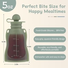 Reusable Baby Food Pouches, 4 Pack with Straw Squeezable Pouches for Toddlers, B