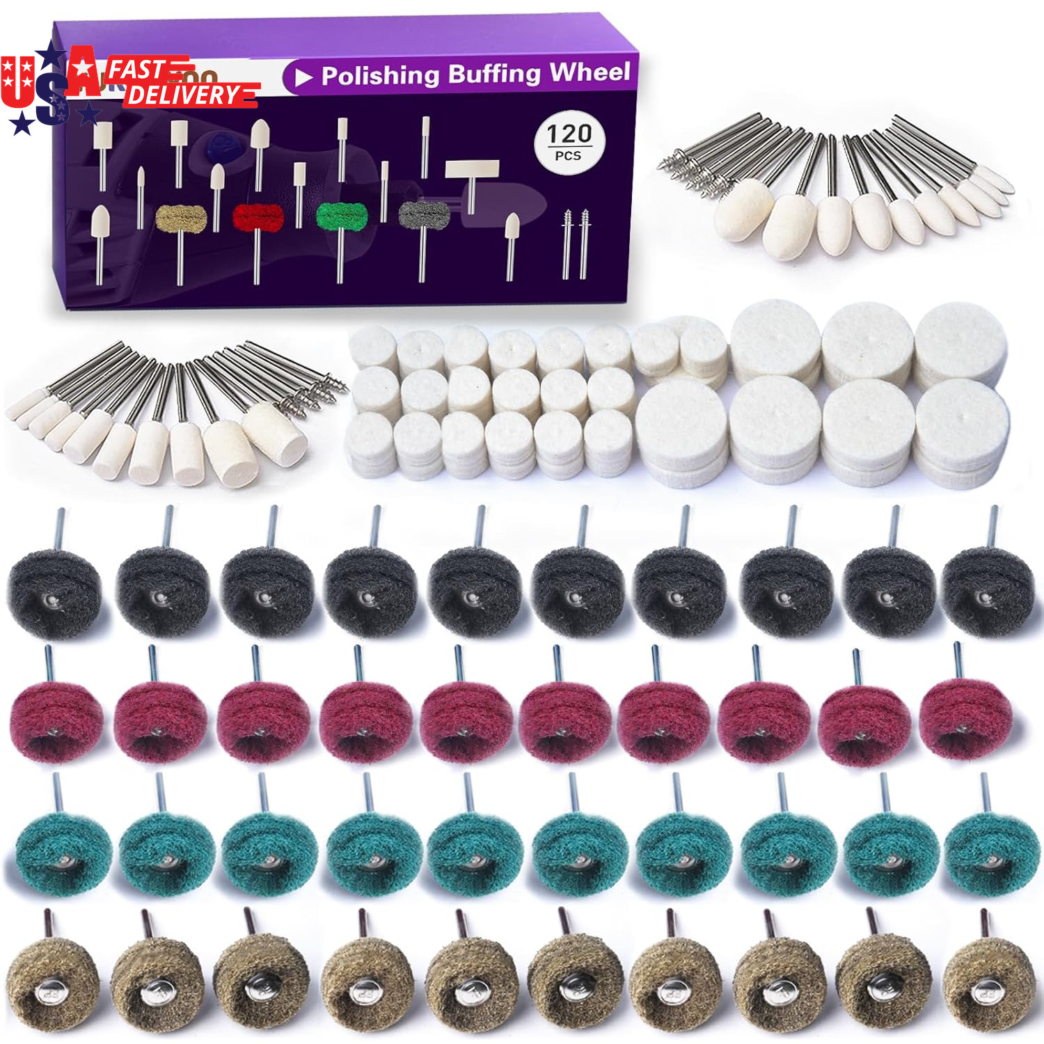 120 PCS Polishing Kit Abrasive Buffing Wheels for Rotary Too