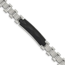 Stainless Steel Brushed and Polished Solid Carbon Fiber Inlay Bracelet 8.25"