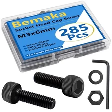 300PCS M3 x 6mm Screws with Nuts and Washers, Hex Socket Head Cap x 