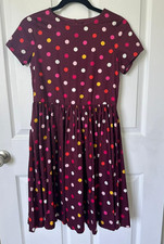 Lands' End Girls 14 Burgundy Polka Dot Cotton Modest Fit Flare Dress