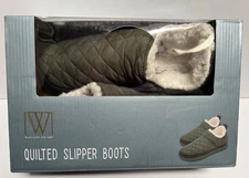 WAYLAND SQUARE QUILTED INDOOR SLIPPER BOOTS Women's Size L 10 11 Green NEW