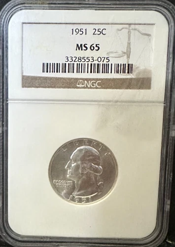 1951-P 25C Silver Washington Quarter - NGC MS65