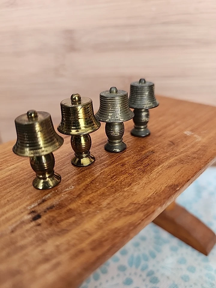 Lot Of Vintage Miniature Dollhouse Solid Brass Table Lamps Decor Gold MCM  - Image 3 of 4
