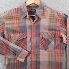 Vtg Wrangler Shirt Mens Medium Brown Plaid USA Made Western Lightweight 70s 80s