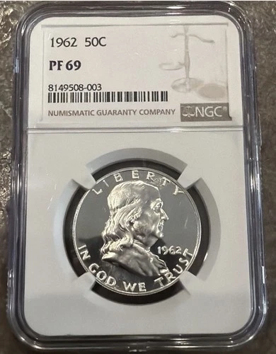 1962 NGC PF69 Proof Franklin Half Dollar 50c 90% SILVER White Label