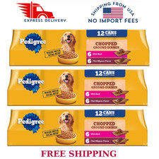 3 Pack Pedigree Chopped Ground Dinner with Beef Wet Dog Food, 13.2 oz x 12 Can