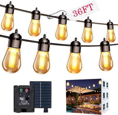 Solar Lights Outdoor Waterproof LED IP66 with 15 Edison Bulb Warm White String L