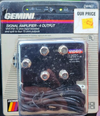 Gemini DA-1400 Cable VCR 4 Output VHF/FM 75 ohm Input Boosted & Split NEW Nos