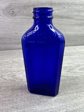 Vintage Screw top Cobalt Blue Glass Bottle Ribbed Sides 6.75"