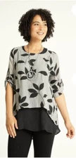 Saloos UK 10 Grey Leaf Pattern Double Layer Top & Necklace Italian-style £65