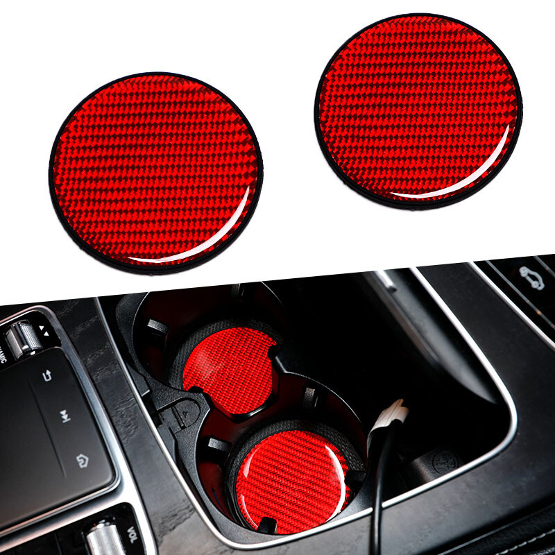 2Pcs Red Carbon Fiber Car Cup Holder Pad Water Cup Slot Non-Slip Mat Accessories