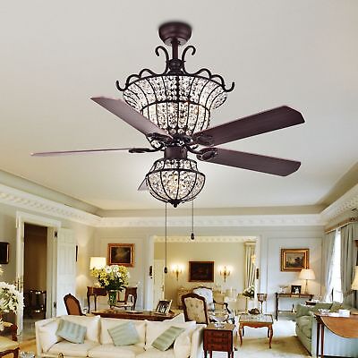 Pull Chain, Elegant Ceiling Fans With Crystals