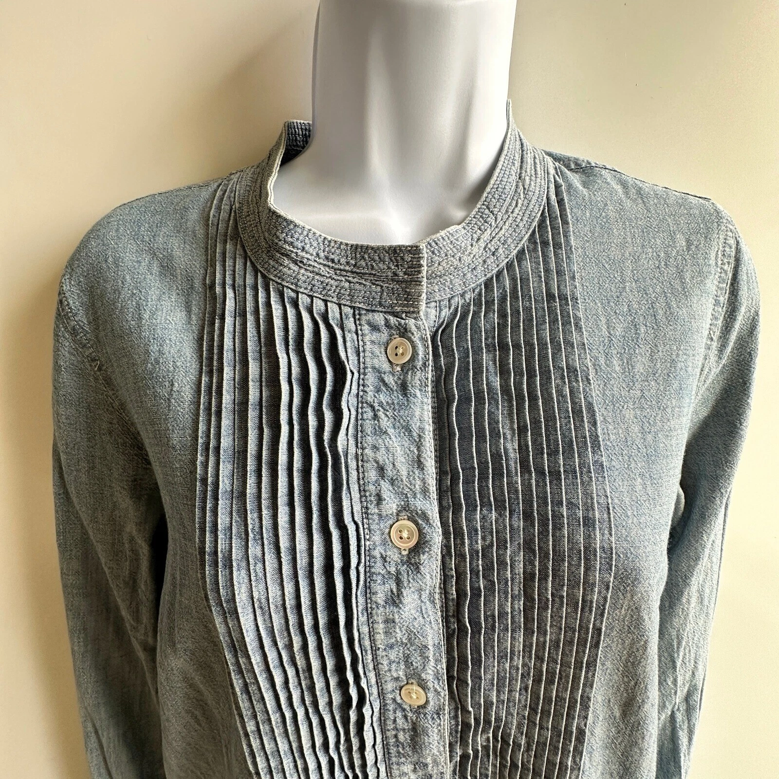 VETEMENTS J. Abito Crew Denim Tunica Plissettato Chambray Casual Taglia 4 Mini Boho Classico