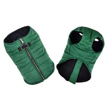 NEW Dog Puffer Vest Zip-Up Dark Green Fleece Lined Double D-Ring Harness Warm