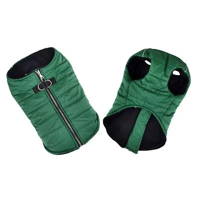 DOGGIE DESIGN NEW Dog Puffer Vest Zip-Up Dark Green Fleece Lined Double D-Ring Harness Warm
