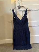 NWT - David  s Bridal Short Tank Lace Bridesmaid Dress Size 4 -color: Marine