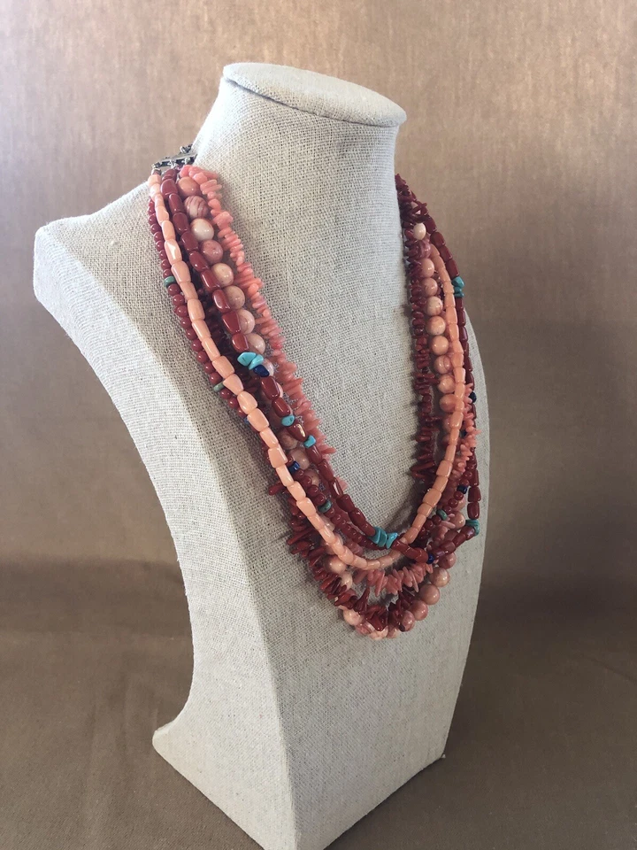 "Collar M. Salazar Southwestern 6 hilos multi piedra plata de ley 925 19""" Foto 2 de 4