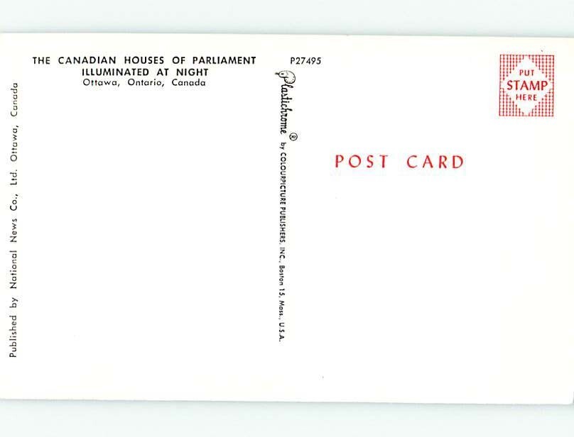 Unused Pre1980 PARLIAMENT AT NIGHT Ottawa Ontario ON H4781 eBay