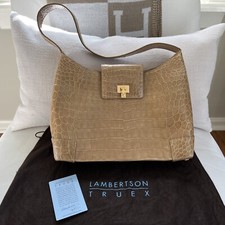 LAMBERTSON TRUEX Glossy Tan Genuine Crocodile Alligator Handbag Purse  $4995