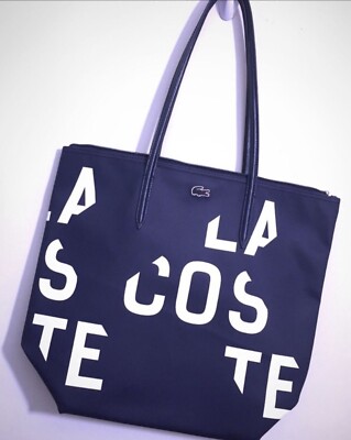 Authentic LACOSTE Large Tote with Logo Navy White