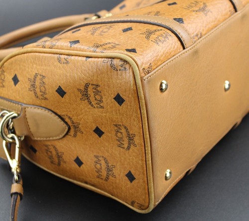 MCM Tasche Handtasche Umhängetasche bowling Bag cognac braun gold schwarz - Bild 13 von 19