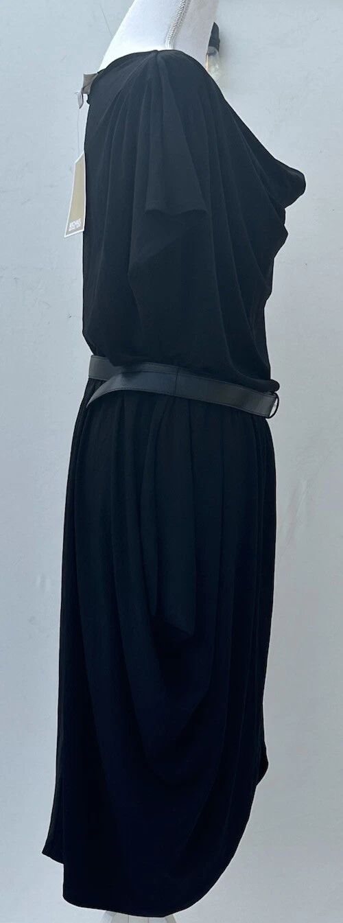 Abito Michael Kors nero manica unica cintura fluidi strati fibbia cinturino estate med