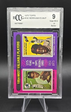 1975 Topps Mini #192 Willie Mays Yogi Berra Giants Yankees Baseball Card BCCG 9