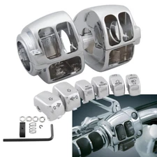 Chrome Handlebar Control Switch Housing Cover Cap Buttons For Harley 1996-2013