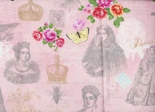 BTY PARIS LADY with Met. Gold Accents Pink Print 100% Cotton Quilt Fabric Yard