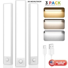 3x 20in LED Motion Sensor Under Closet Light USB Rechargeable Kitchen Lamp Strip
