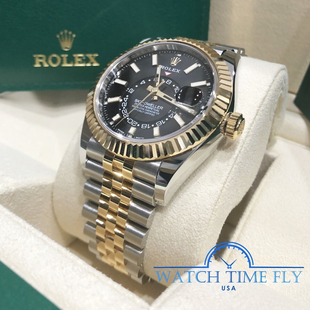 Rolex 326933 42mm Sky Dweller Two Tone Yellow Black Index Rolex 326933 42mm Sky Dweller Two Tone Yellow Black Index