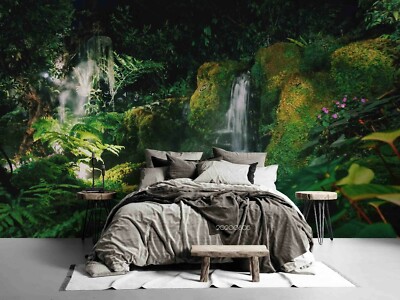 3D Forest Green Plants Waterfall Wallpaper Wall Murals Removable ...