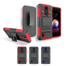 For T-Mobile LG K30 / X410TK Armor Belt Holster Combo Cover Case+Glass SP