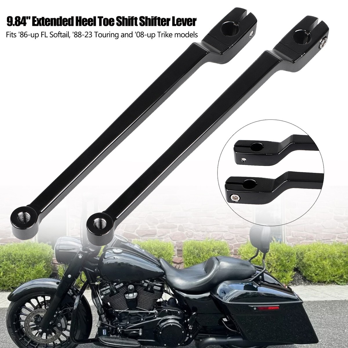Black 9.84” Extended Heel Toe Shifter Lever For Harley Fatboy Road