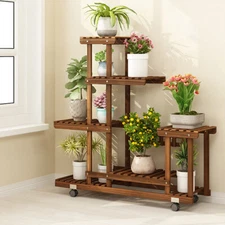 Strength Sturdy Wood Plant Stand Indoor Outdoor Flower Rack Bookshelf w/ Wheels