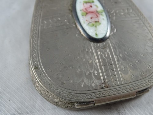 Antique Rare Art Deco Silver Compact Guilloche Enamel Beautiful Etched Design - Picture 3 of 17