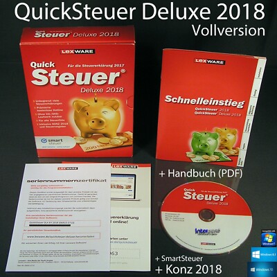 Lexware QuickSteuer Deluxe 2018 Vollversion Box CD Handbuch+Konz Steuerjahr 2017