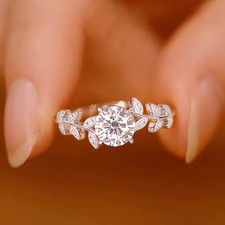 2 Ct Round Cut Diamond Leaf Bridal Engagement 14K White Gold Finish Wedding Ring