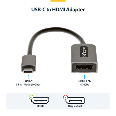Startech USB-C to HDMI Adapter, 4K 60Hz Video, HDR10 USB4 Thunderbolt
