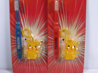 Vintage 90s Pokemon Pikachu Toothbrush Blue & Red 2 Pcs Set
