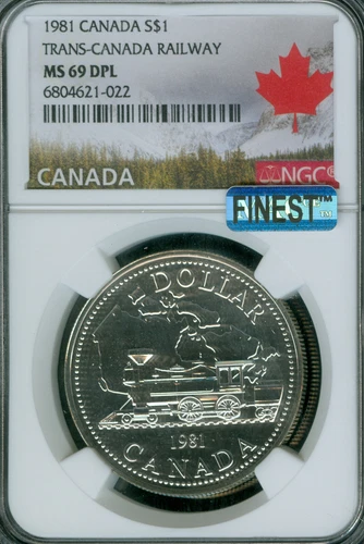 1981 CANADA SILVER TRANS RAILWAY $1 DOLLAR NGC MS69 DPL MAC FINEST & SPOTLESS *