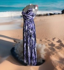 JENNIFER LOPEZ Spaghetti Strap Wrap Bodice Purple Tie Dye- Tea Length Dress -XS